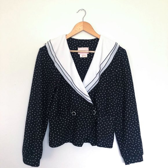 Vintage Tops - Vintage Collared Long Sleeve Sailor Collar Cardigan Shirt V.I. Petites